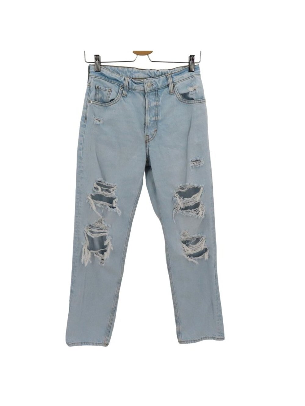 &Denim Womens 2 90s Boyfriend High Waist Blue Distressed Denim Jeans Button Fly